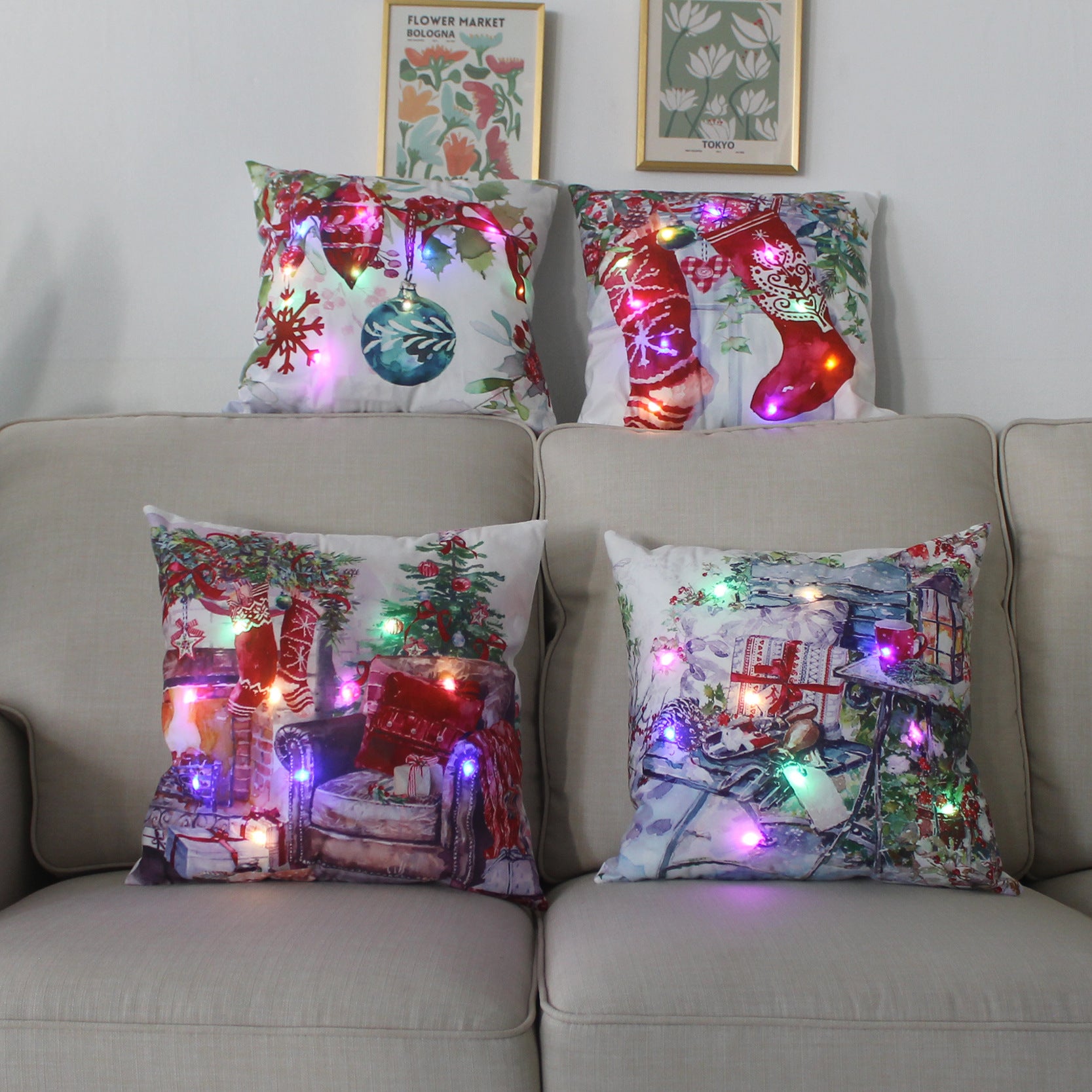 Colorful Lights Christmas Glow Pillow