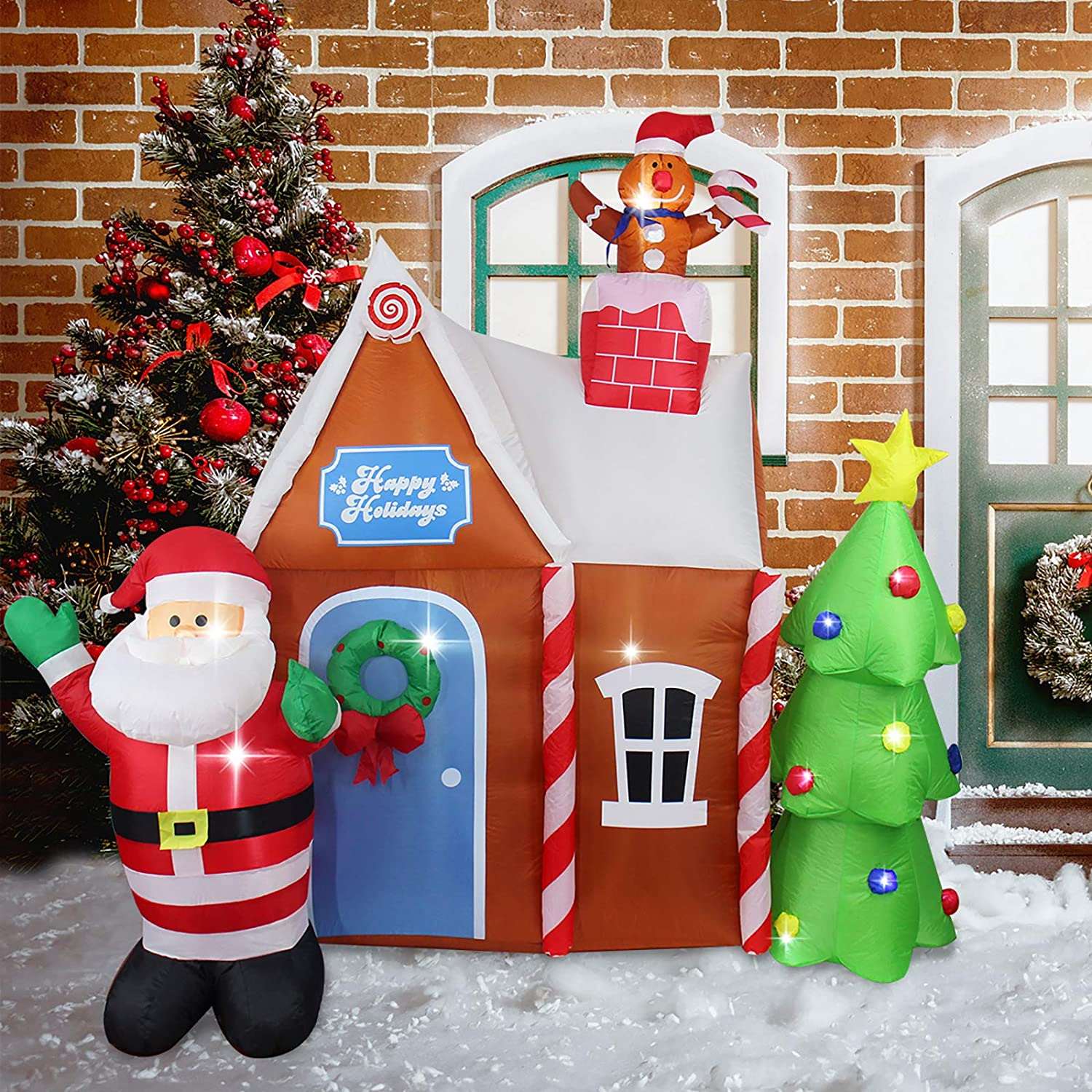 7ft Christmas Inflatable Decorations Gingerbread House With Santa Claus Blow Up Built-in LED Lighted For Outdoor Indoor Yard, Christmas Inflatable, Christmas Inflatable Decoration, Holiday Season Inflatable, Christmas inflatables, Christmas inflatables on Sale, Christmas inflatables 2022, Christmas inflatables lowes, Christmas inflatables wholesale