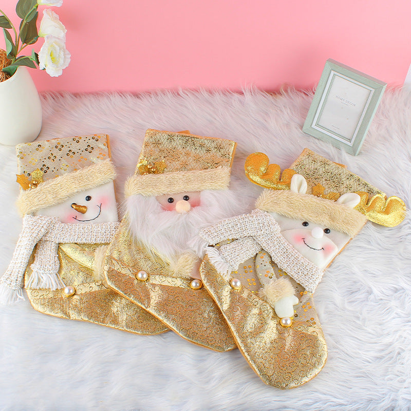 Santa Snowman Gold Christmas Stockings Pendant Candy Bag
