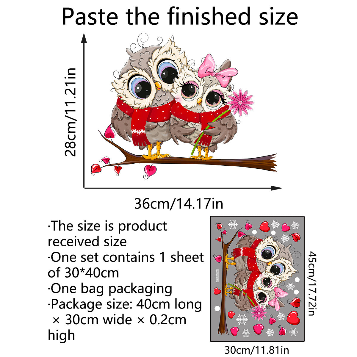Cartoon Branch Owl Static Sticker Glass Window Home Decoration Wall Sticker, Valentine's Day decor, Romantic home accents, Heart-themed decorations, Cupid-inspired ornaments, Love-themed party supplies, Red and pink decor, Valentine's Day table settings, Romantic ambiance accessories, Heart-shaped embellishments, Valentine's Day home embellishments