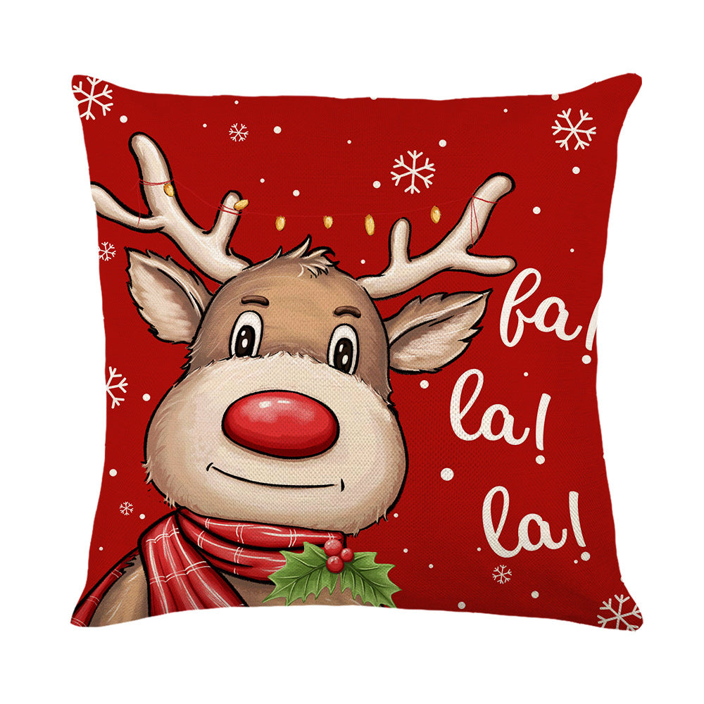 Christmas Elk Santa Claus Linen Cushion Cover