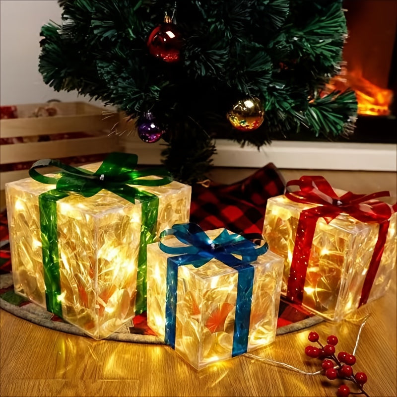 New Christmas Gift Box 3-piece Folding Christmas Gift Box Light Up Valentine Gift Box Christmas Lights