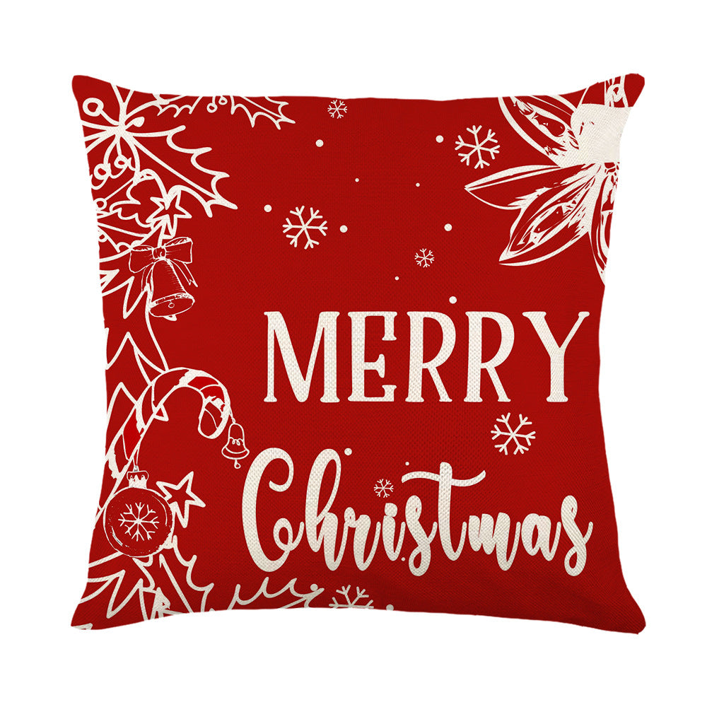 Christmas Elk Santa Claus Linen Cushion Cover