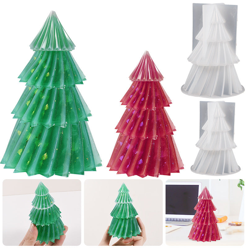 Crystal Glue Origami Striped Christmas Tree Candle Ornaments Silicone Mold