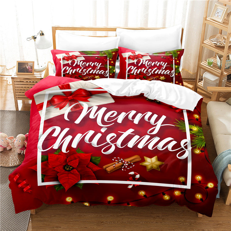 3D Printing Christmas Home Textile Three-piece Bedding, Merry Christmas Bedding, Three-piece suit: Pillow case*2 Quilt cover*1 Two-piece suit: Pillow case*1 Quilt cover*1, Christmas Bedding, 