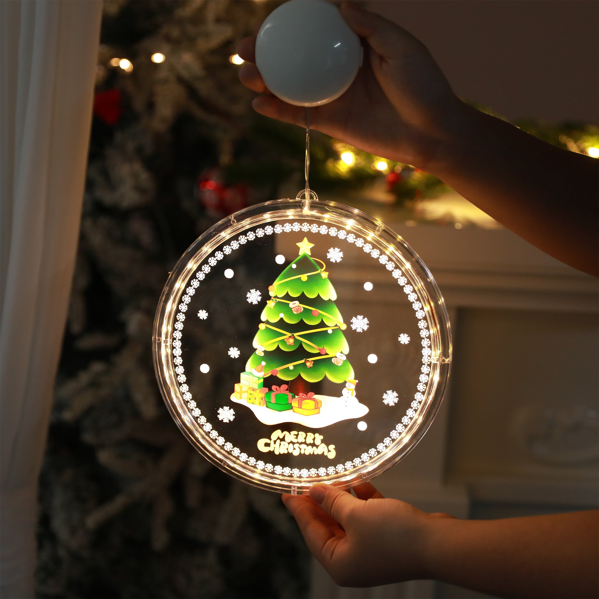 LED Lighting Chain Hanging Light Bell Snowflake Elk Ornamental Festoon Lamp