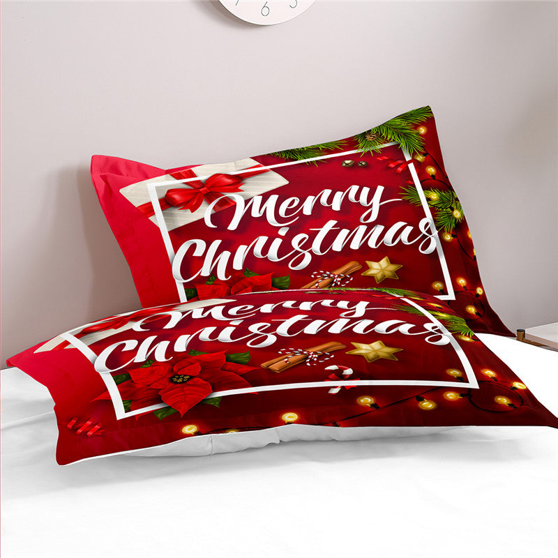 3D Printing Christmas Home Textile Three-piece Bedding, Merry Christmas Bedding, Three-piece suit: Pillow case*2 Quilt cover*1 Two-piece suit: Pillow case*1 Quilt cover*1, Christmas Bedding, 