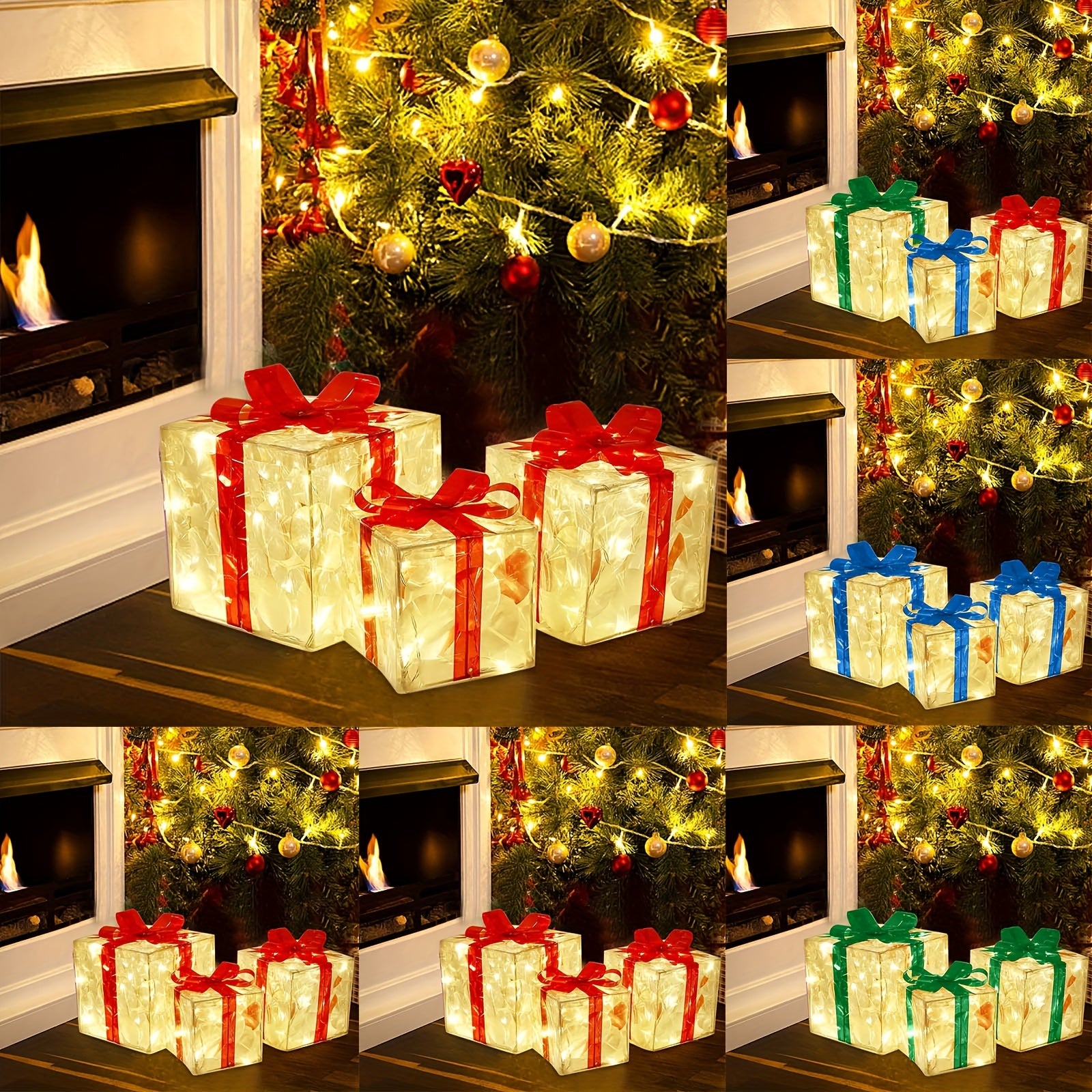 New Christmas Gift Box 3-piece Folding Christmas Gift Box Light Up Valentine Gift Box Christmas Lights