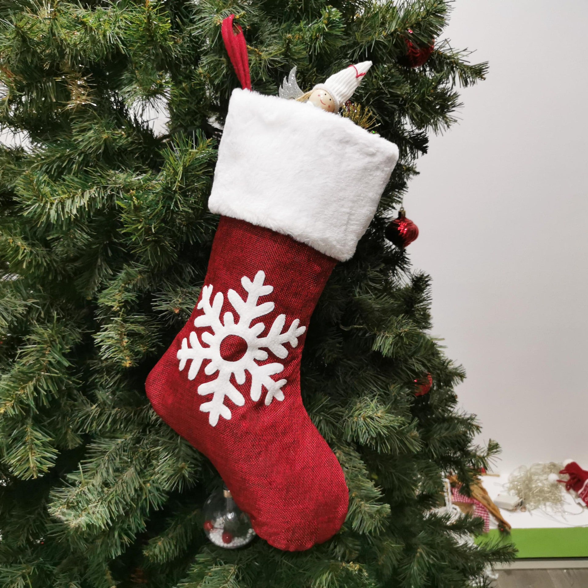 Christmas Stockings Gift Bag Red Hemp Elk Embroidery Christmas Stockings Gift Pendant, christmas stockings, christmas stocking gift bag, 