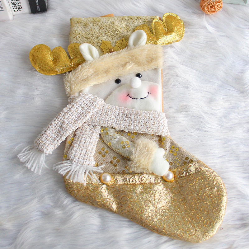 Santa Snowman Gold Christmas Stockings Pendant Candy Bag