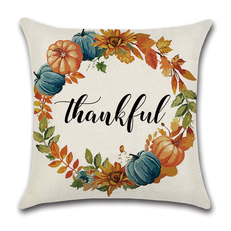Pillowcase Linen Pumpkin Cartoon Car Thanksgiving Wreath, Thanksgiving pillowcases, fall pillowcases, pumpkin pillowcases