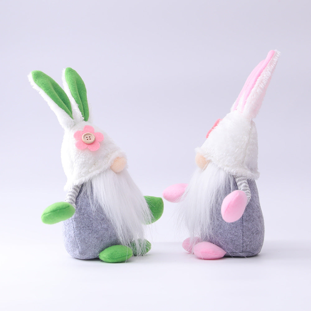 Pink and Green Flower Easter Bunny Gnome - Decognomes
