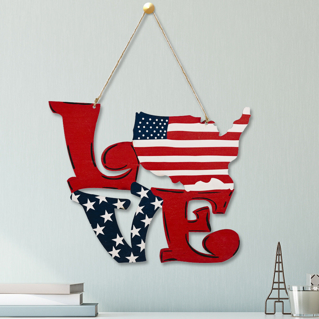 Love US Wooden Pendant Home Window Decoration, 4th of july decoration, patriotic wreath, decoration item, home decoration items, room decoration items, wall decoration items house decoration items, fourth of july decorations, patriotic decor, center table decoration,