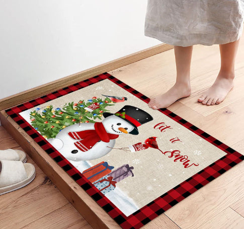 Christmas Carpet Red Christmas Tree Snowman Mat