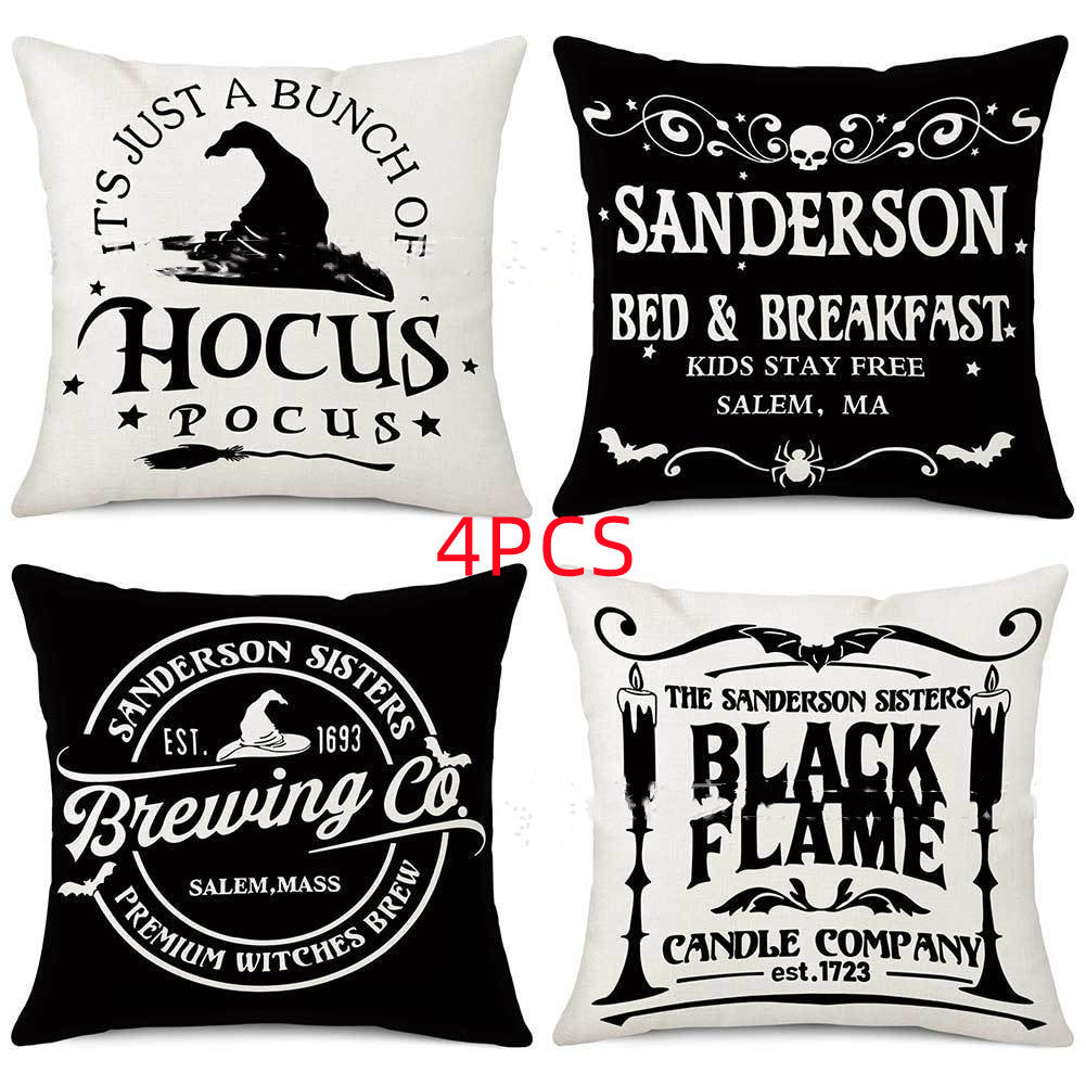 Halloween Pillow Cover Holiday Home Sofa Witch Broom Letter Printing