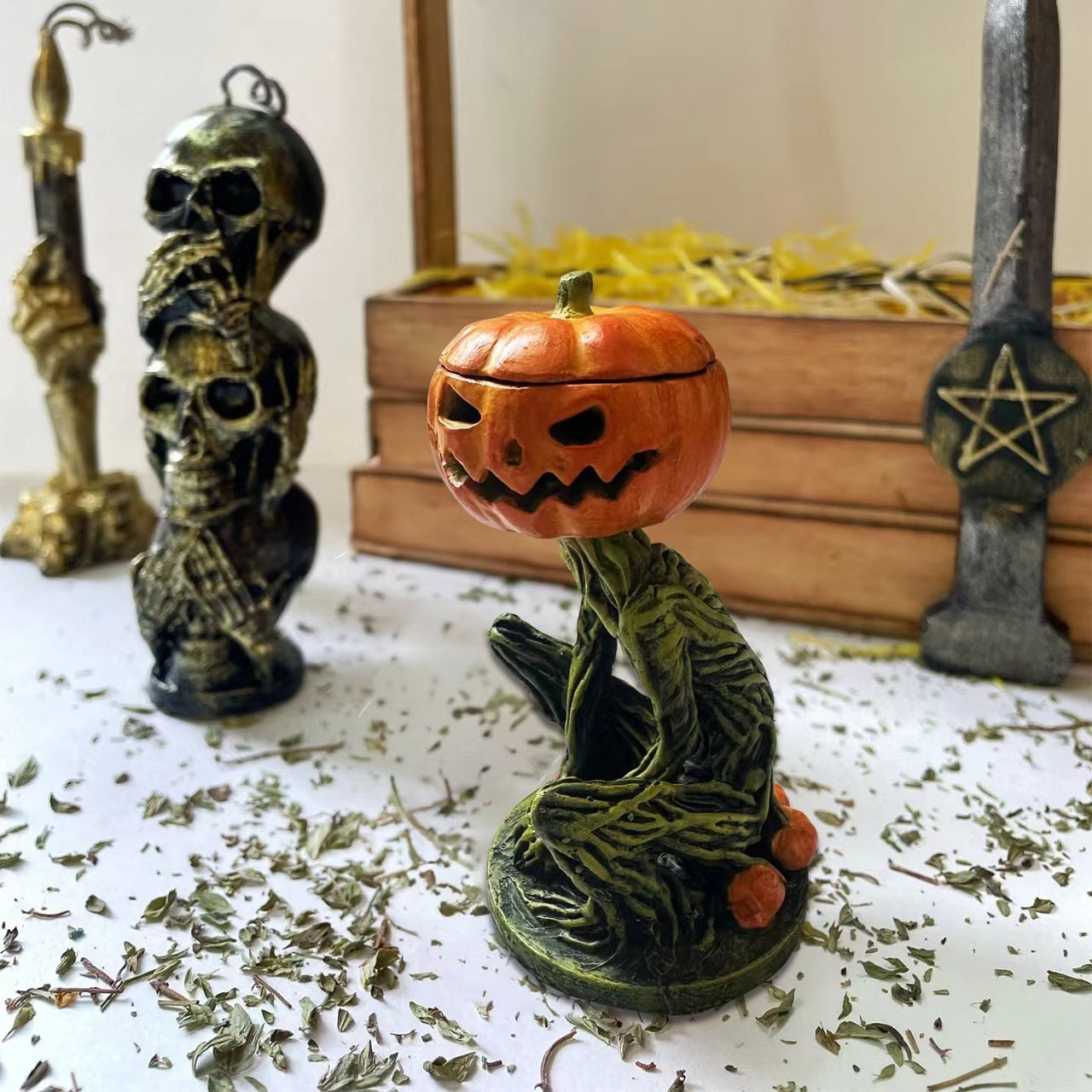 Halloween Pumpkin Candlestick Resin Decorations