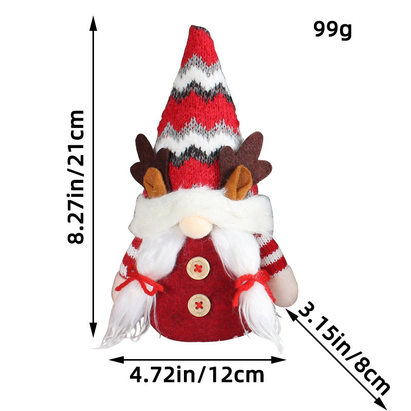 Christmas Deer Gnomes Horn Doll Grey Red High Hat