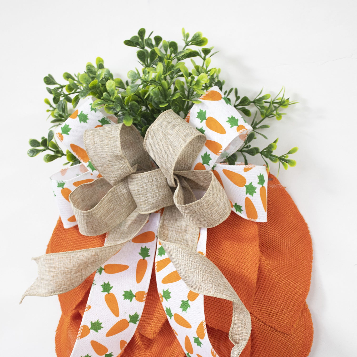 Easter Carrot Wreath Rustic Bow Cloth Wreath Garland With Green Leaves For Front Door Decoration, easter decorations, Easter Decor, easter table decor, outdoor easter decorations, shop easter, Decognomes, Spring Decorations