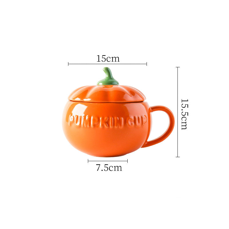 Pumpkin Cup Creative Personality Trend Water  Ceramic Spoon With Lid