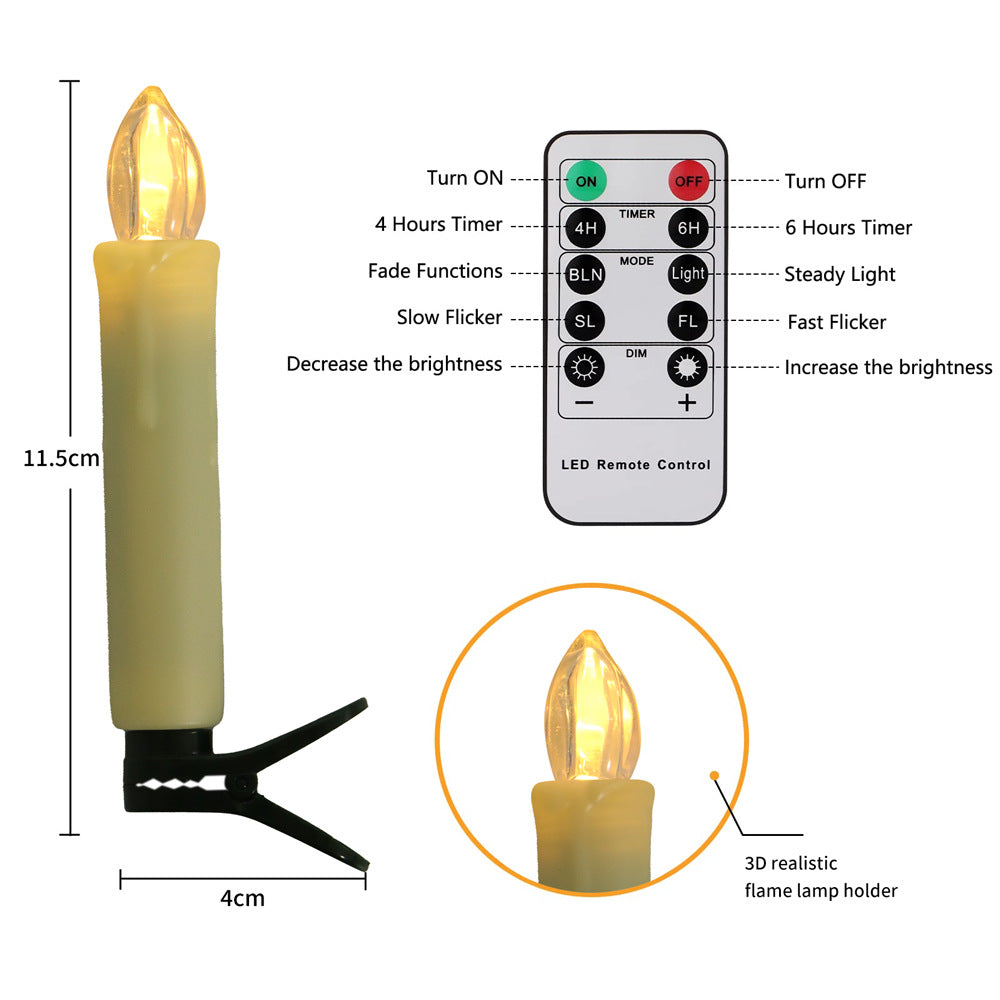 Christmas Tree Decorative Band Clip Long Brush Holder LED Candle Light Timing Remote Control Electronic Candle Set, Christmas Lights Candle Set, Christmas Tree Decoration Lights, LED Candle Light