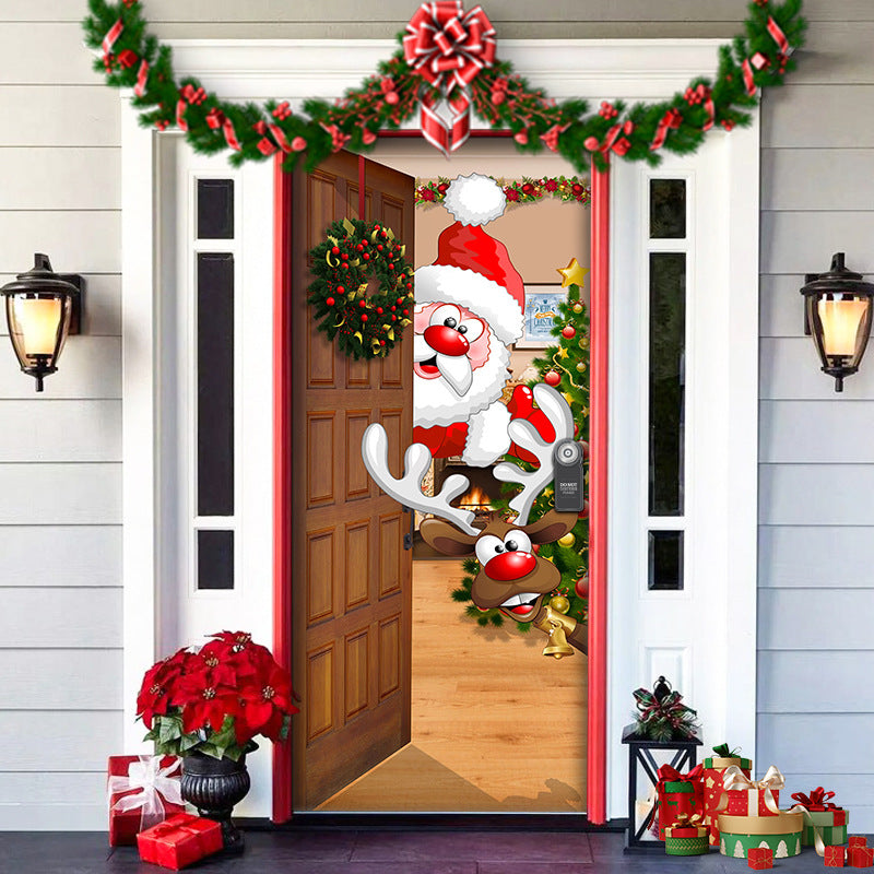 Christmas Forest Background Fabric Door Shelter Door Hanging New Year Party Decoration