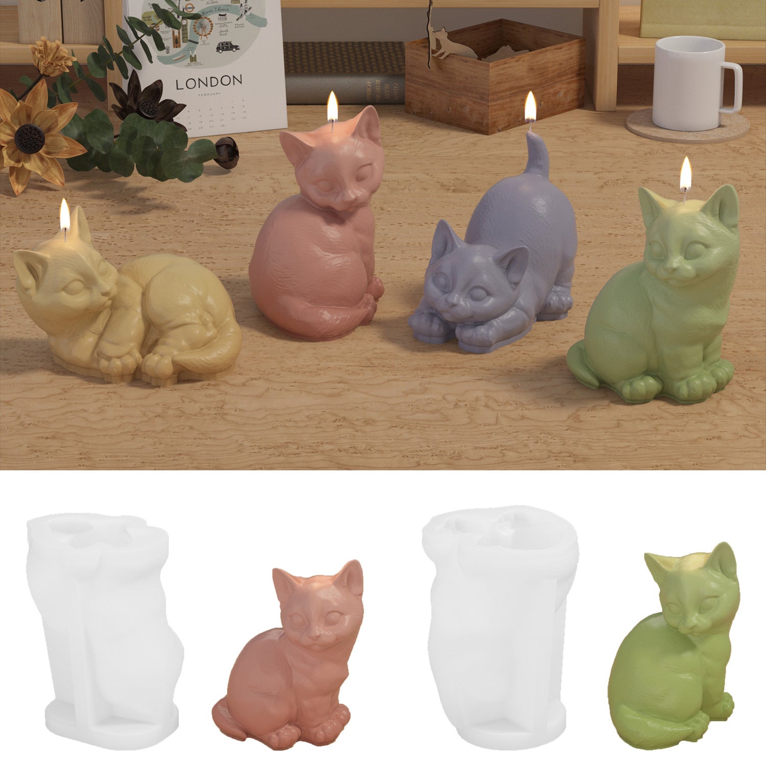 Pinch Mold Three-dimensional Animal Kitten Plaster Epoxy Silicone Mold Aromatherapy Candle Mould