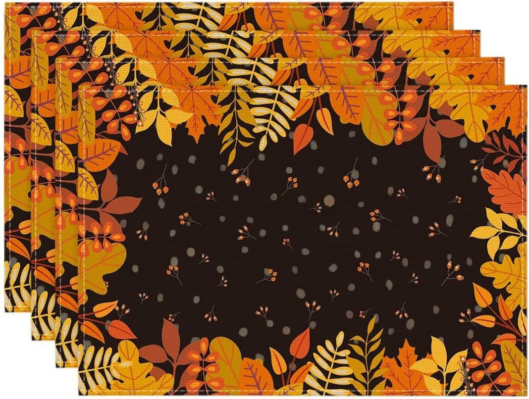 Autumn Pumpkin Maple Leaf Printing Polyester Tableware Mat, Pumpkin lanterns, Jack o Lanterns, Halloween Lights, Halloween Decoration Ornaments, Halloween inflatables, carved pumpkins, Halloween wreaths, Halloween Candles.