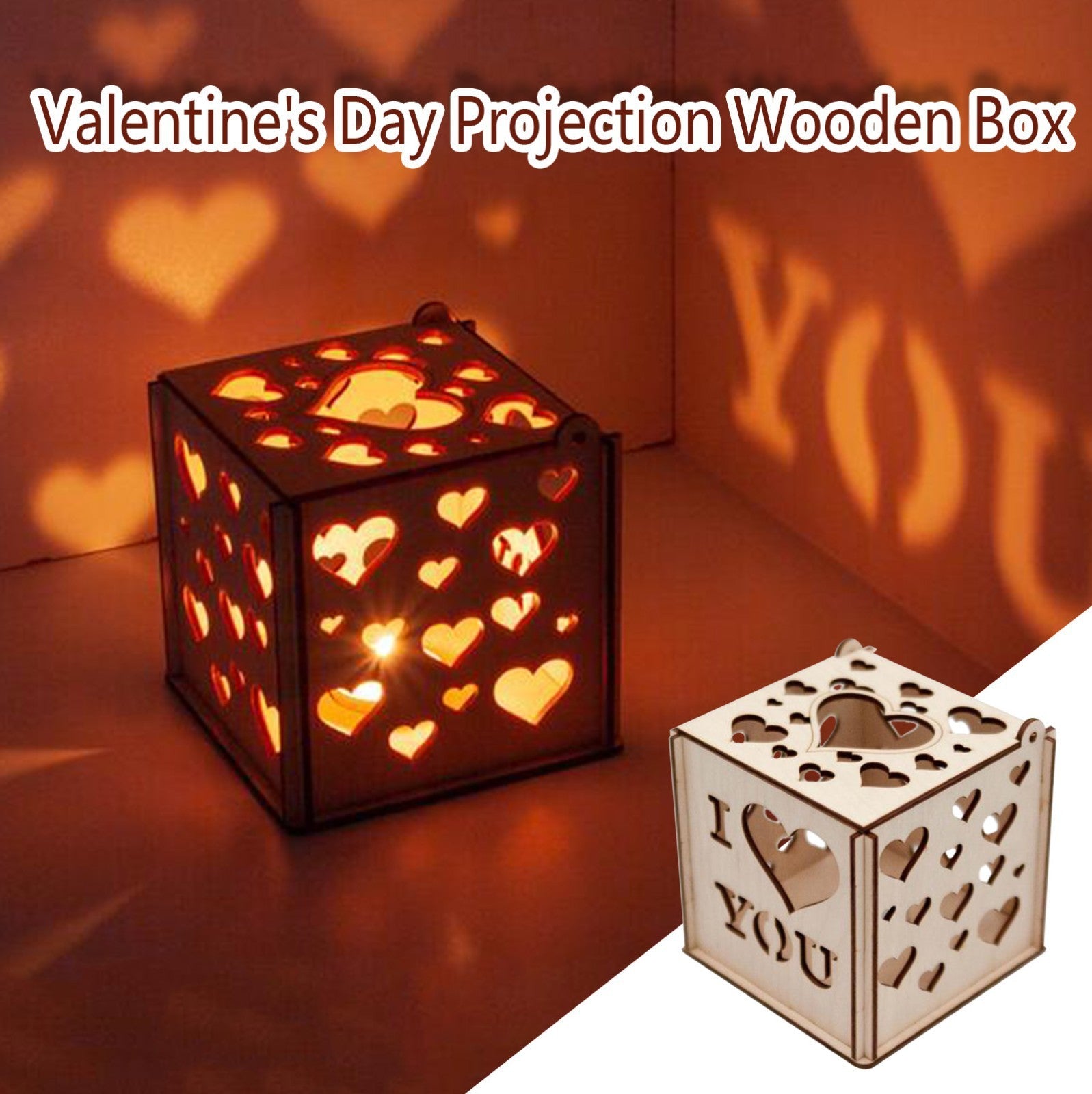 Creative Valentine's Day Projection Wooden Box, Valentine's Day decor, Romantic home accents, Heart-themed decorations, Cupid-inspired ornaments, Love-themed party supplies, Red and pink decor, Valentine's Day table settings, Romantic ambiance accessories, Heart-shaped embellishments, Valentine's Day home embellishments
