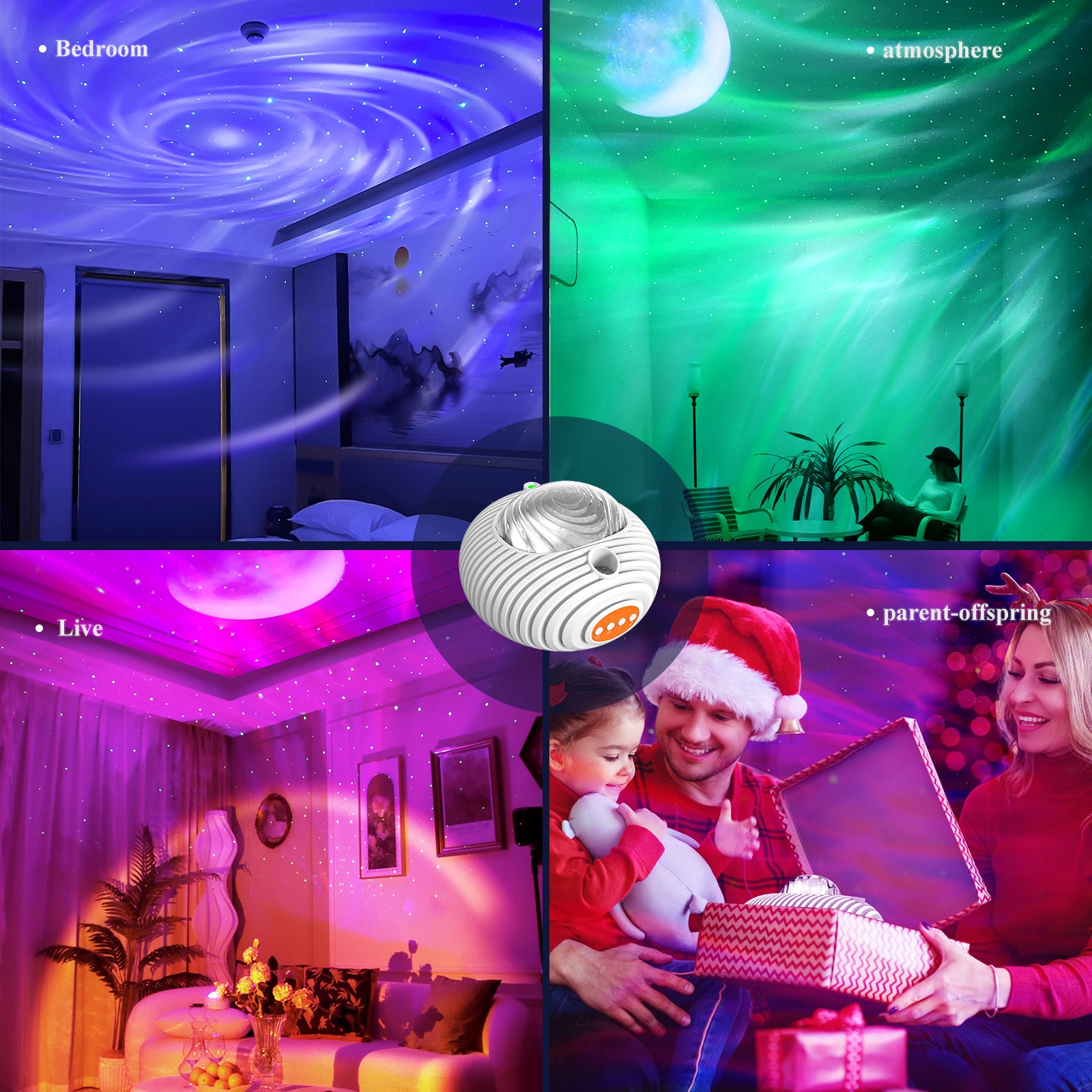 2023 New Double Effect Northern Lights Projector Lamp Milky Way Atmosphere Lamp Starry Sky Lamp White Noise Projector Lamp With Rometes, Christmas Lights, Christmas Decoration Lights