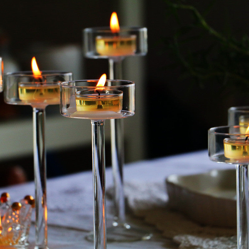 Simple Transparent Crystal High-footed Glass Candle Holder Romantic Table Decoration, Tall Glass Candle Holder, candle holder, candle stick holder, glass candle holder, iron candle holder, wicker candle holder 2 piece set, candle holders, candlesticks, candle sticks, Luxury candles holders, taper candle holders, candlestick holder, Wooden Candlestick Candle Holder, Metal Candle Holders