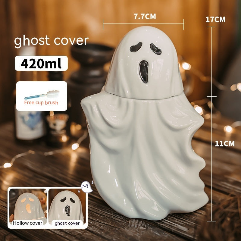 Ghost Mug Creative Porcelain Cup With Cover Spoon