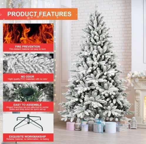 7FT PE & PVC Flocked Artificial Christmas Tree ,With 1514 Branch Tips And Metal Stand,Foldable Fake Tree With Realistic Snowy Foliage For, Christmas tree, Artificial Christmas tree, Real Christmas tree, Miniature Christmas tree, Tabletop Christmas tree, Pre-lit Christmas tree, Flocked Christmas tree, White Christmas tree, Black Christmas tree, Ceramic Christmas tree, Christmas tree topper, Christmas tree skirt, Christmas tree stand, Christmas tree storage bag, Christmas ornaments, Glass Christmas ornaments,