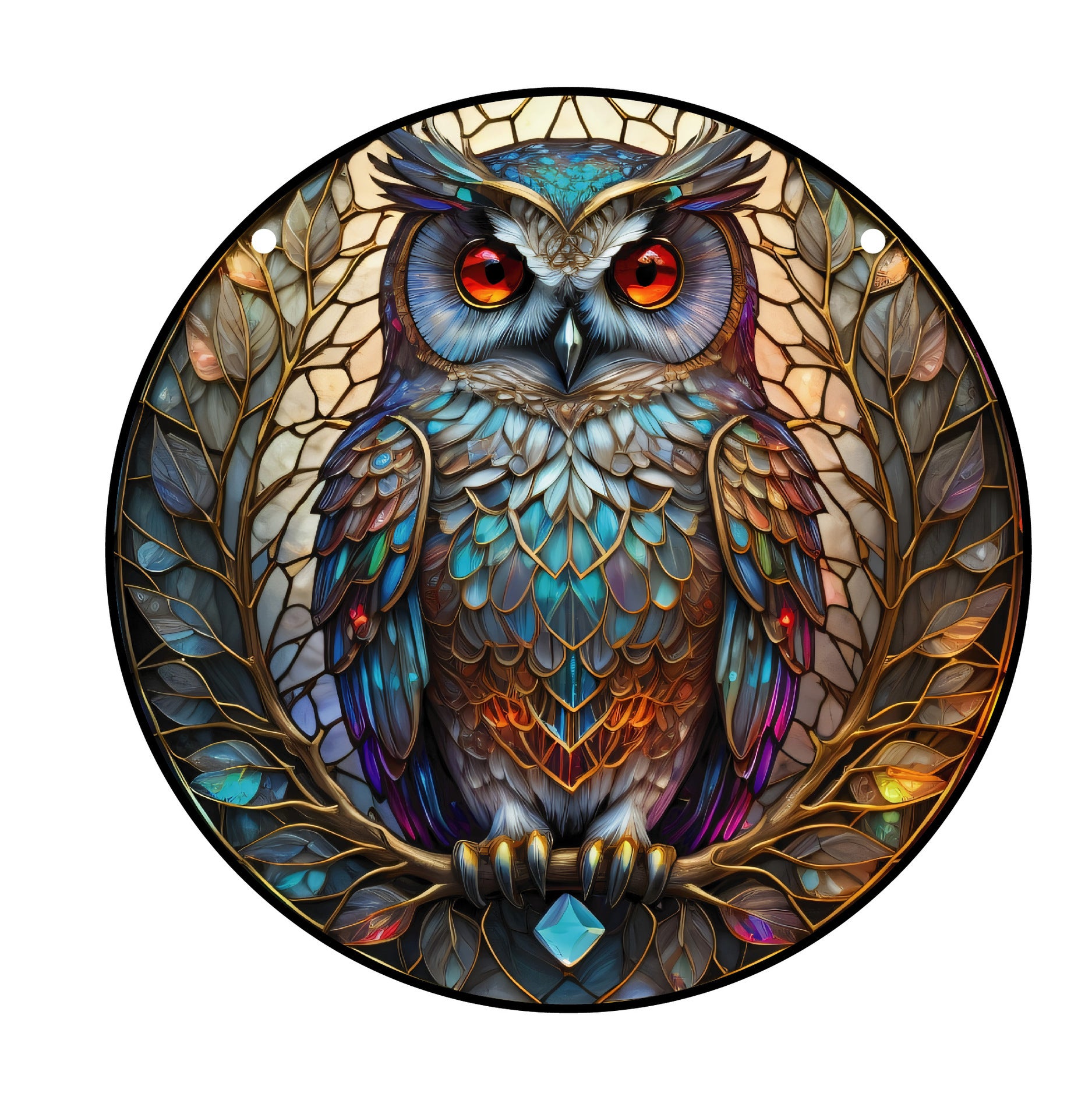 Halloween Owl Round Acrylic Painted Tracery Pendant