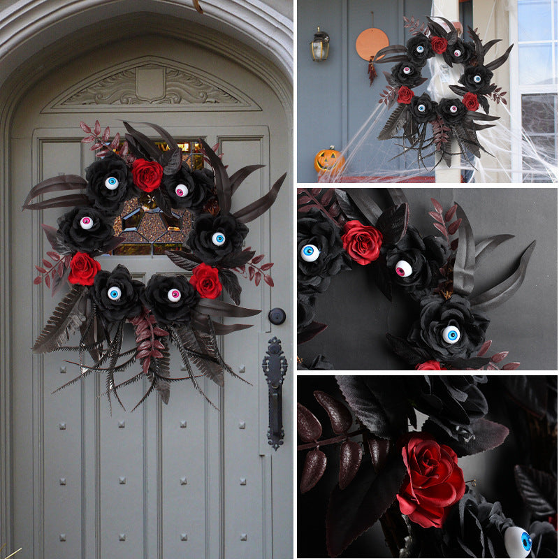 Halloween Artificial Rose Eyeball Deadwood Garland Decoration Vine Ring