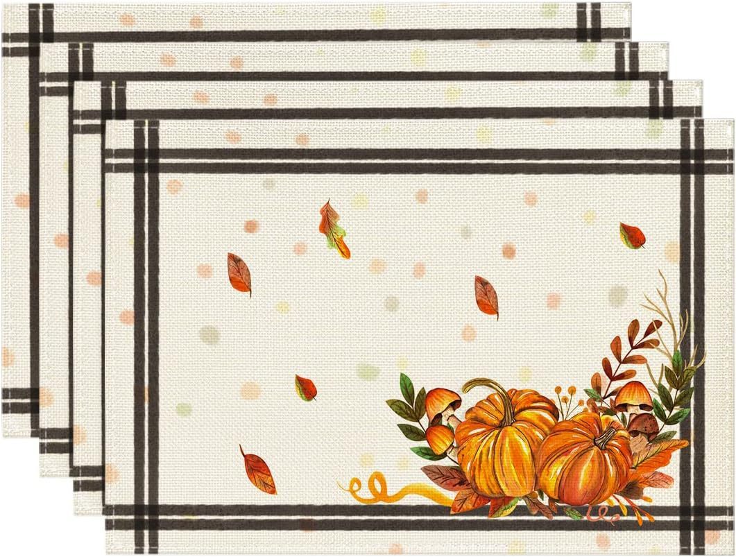 Autumn Pumpkin Maple Leaf Printing Polyester Tableware Mat, Pumpkin lanterns, Jack o Lanterns, Halloween Lights, Halloween Decoration Ornaments, Halloween inflatables, carved pumpkins, Halloween wreaths, Halloween Candles.