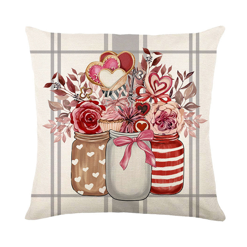 Valentine's Day Pillow Cover Love Truck Romantic Linen Digital