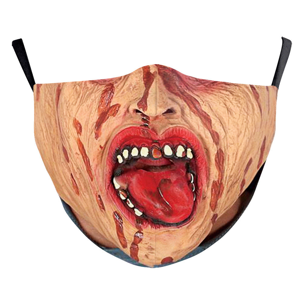 Halloween Digital Printing Funny Horror Face Double Layer Dust Mask