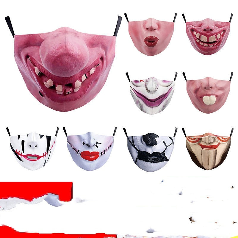 Halloween Digital Printing Funny Face Double-layer Dust Mask, Halloween masks, Scary masks, Horror masks, Zombie masks, Skeleton masks, Ghost masks, Witch masks, Vampire masks, Werewolf masks, Clown masks, Monster masks, Alien masks, Animal masks, Day of the Dead masks, Masquerade masks, Full-face masks, Half-face masks, Latex masks, Silicone masks, Foam masks, LED masks, Glowing masks, 3D masks, Funny masks, Pop culture masks,
