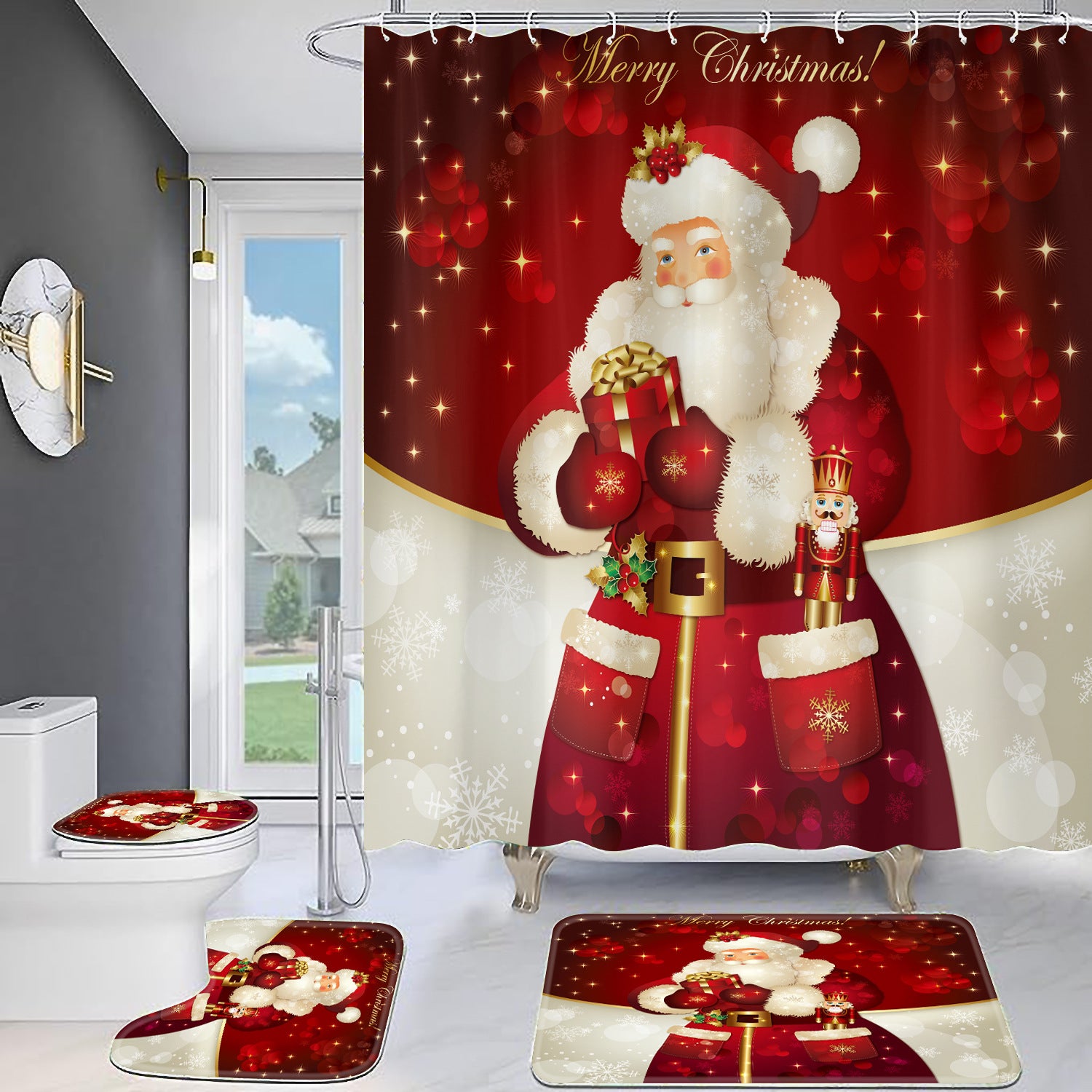 Christmas Old Man Digital Full Polyester Toilet Floor Mat, Christmas Decoration Items, Christmas Bathroom Decor, Christmas Toilet mat, Christmas Floor Mat