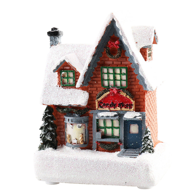 Christmas Decorations Resin Small House Luminous Ornaments