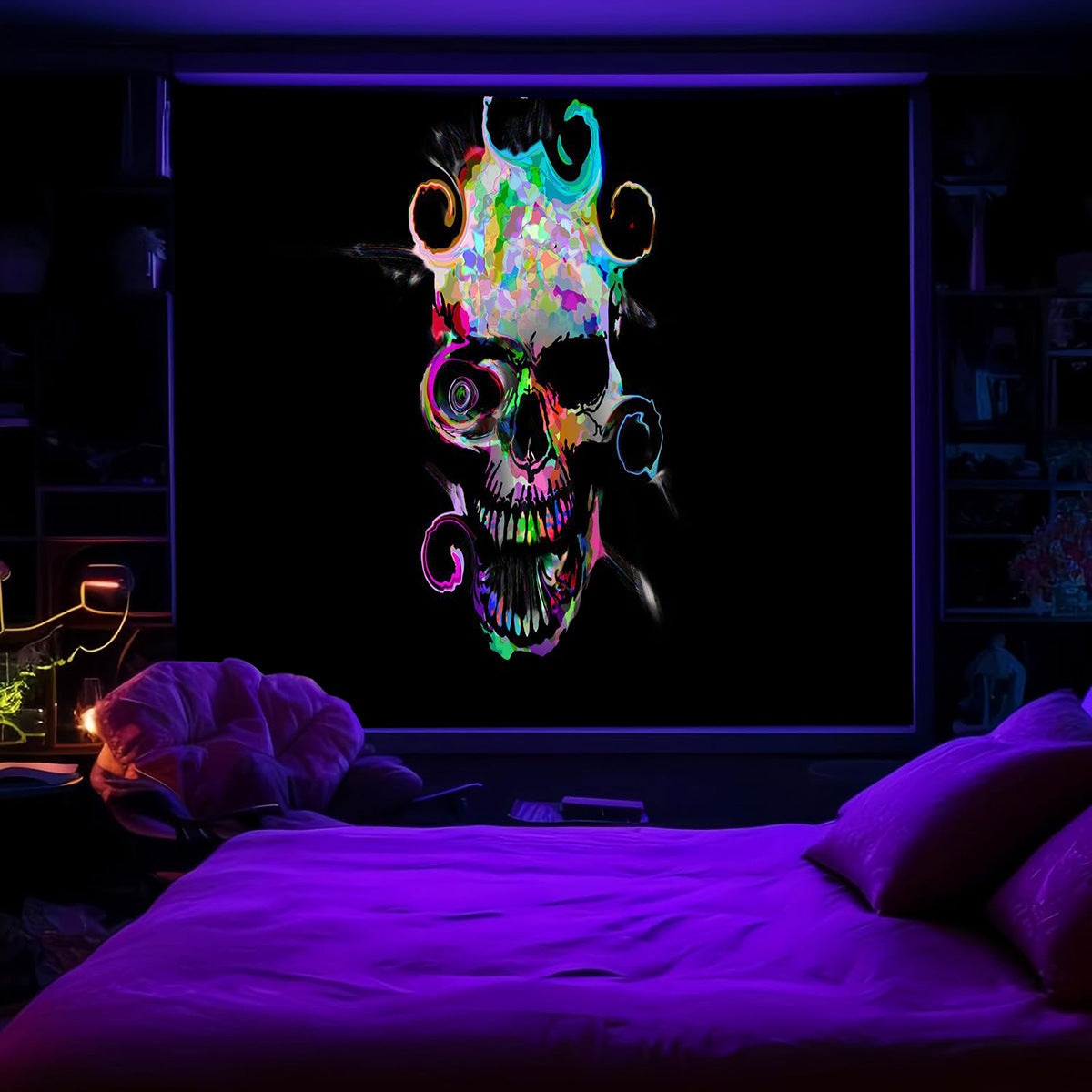 UV Fluorescent Skull Tapestry Space Wall Cloth Background