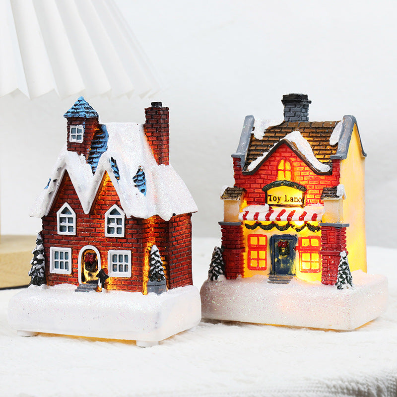 Christmas Decorations Resin Small House Luminous Ornaments