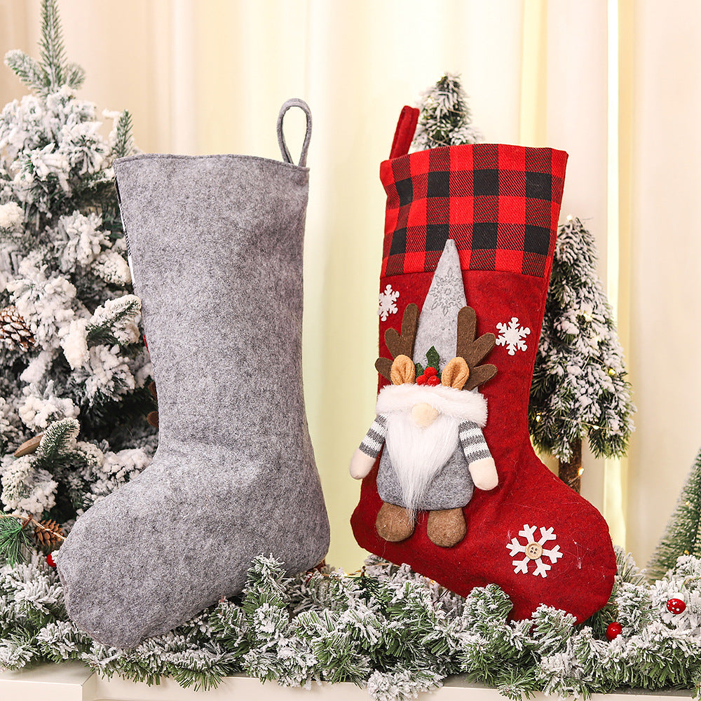 Plaid Three-dimensional Couple Faceless Doll Christmas Stockings Christmas Eve Gift Bag Candy Bag