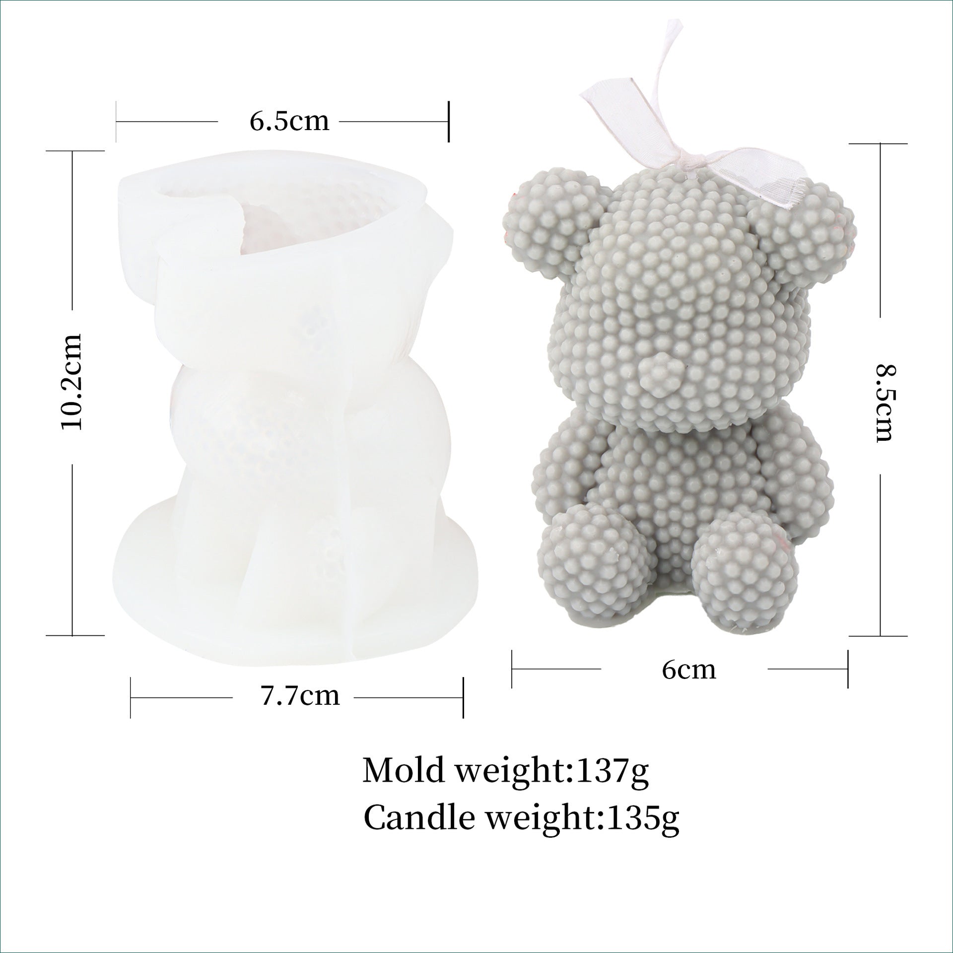 Three-dimensional Beaded Bear Rabbit Candle Silicone Mold