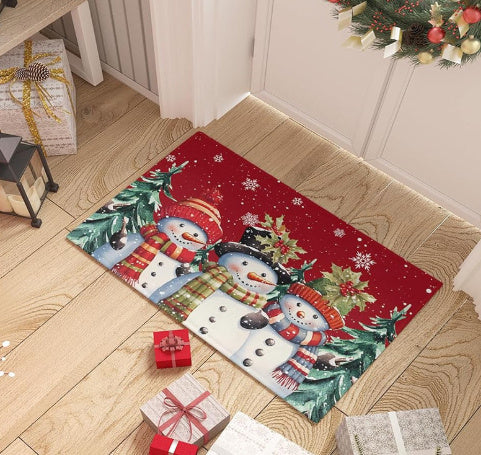 Christmas Carpet Red Christmas Tree Snowman Mat