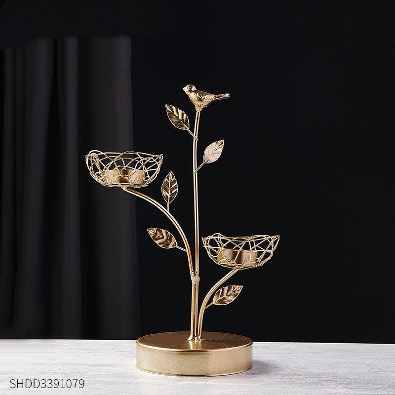 Golden Wrought Iron Candle Holder Decoration