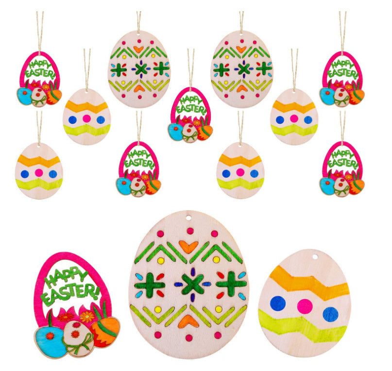 Easter Day Party Home Decoration Pendant DIY Carved Wooden Egg Pendant Wooden Crafts, easter decorations, Easter Decor, easter table decor, outdoor easter decorations, shop easter, Decognomes, Spring Decorations