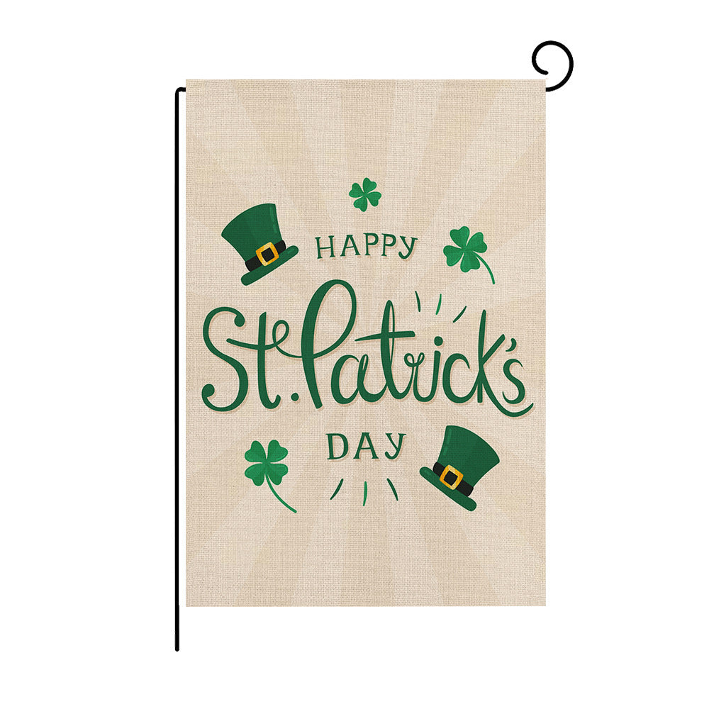 Green Four-leaf Clover Print St Patrick's Day Garden Flag, St Patrick's day decorations, St. Patrick's Day decorations, Shamrock decorations, Leprechaun decorations, Pot of gold decorations, St. Patrick's Day wreaths, St. Patrick's Day garlands, St. Patrick's Day centerpieces, St. Patrick's Day table runners, St. Patrick's Day tablecloths, St. Patrick's Day banners, St. Patrick's Day streamers, St. Patrick's Day balloons, St. Patrick's Day lights, St. Patrick's Day door wreaths, St. Patrick's Day wall art, 