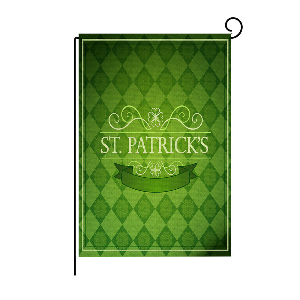 Green Four-leaf Clover Print St Patrick's Day Garden Flag, St Patrick's day decorations, St. Patrick's Day decorations, Shamrock decorations, Leprechaun decorations, Pot of gold decorations, St. Patrick's Day wreaths, St. Patrick's Day garlands, St. Patrick's Day centerpieces, St. Patrick's Day table runners, St. Patrick's Day tablecloths, St. Patrick's Day banners, St. Patrick's Day streamers, St. Patrick's Day balloons, St. Patrick's Day lights, St. Patrick's Day door wreaths, St. Patrick's Day wall art, 