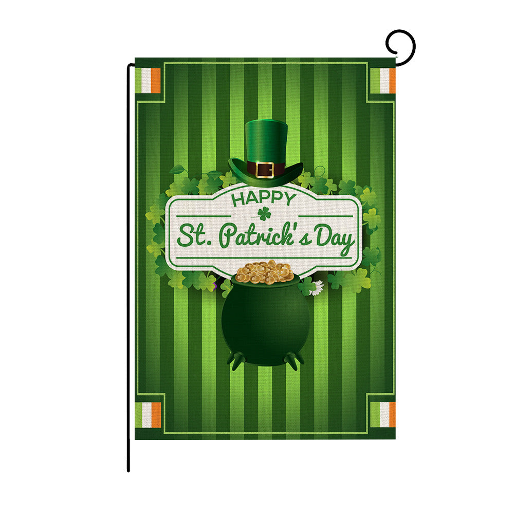 Green Four-leaf Clover Print St Patrick's Day Garden Flag, St Patrick's day decorations, St. Patrick's Day decorations, Shamrock decorations, Leprechaun decorations, Pot of gold decorations, St. Patrick's Day wreaths, St. Patrick's Day garlands, St. Patrick's Day centerpieces, St. Patrick's Day table runners, St. Patrick's Day tablecloths, St. Patrick's Day banners, St. Patrick's Day streamers, St. Patrick's Day balloons, St. Patrick's Day lights, St. Patrick's Day door wreaths, St. Patrick's Day wall art, 